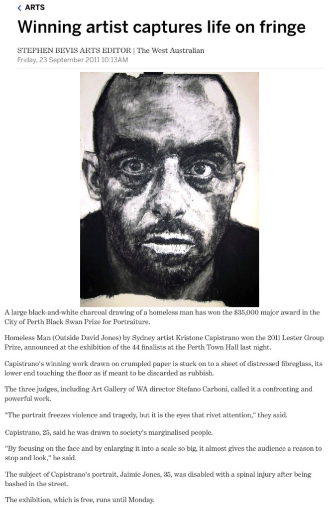 Black Swan Portraiture Prize Kristone Capistrano Charcoal Drawing