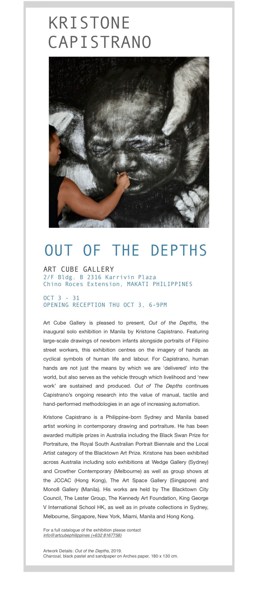 kristone capistrano exhibition manila new york sydney exhibit artist drawing charcoal curator sale commission draw Out of the depths